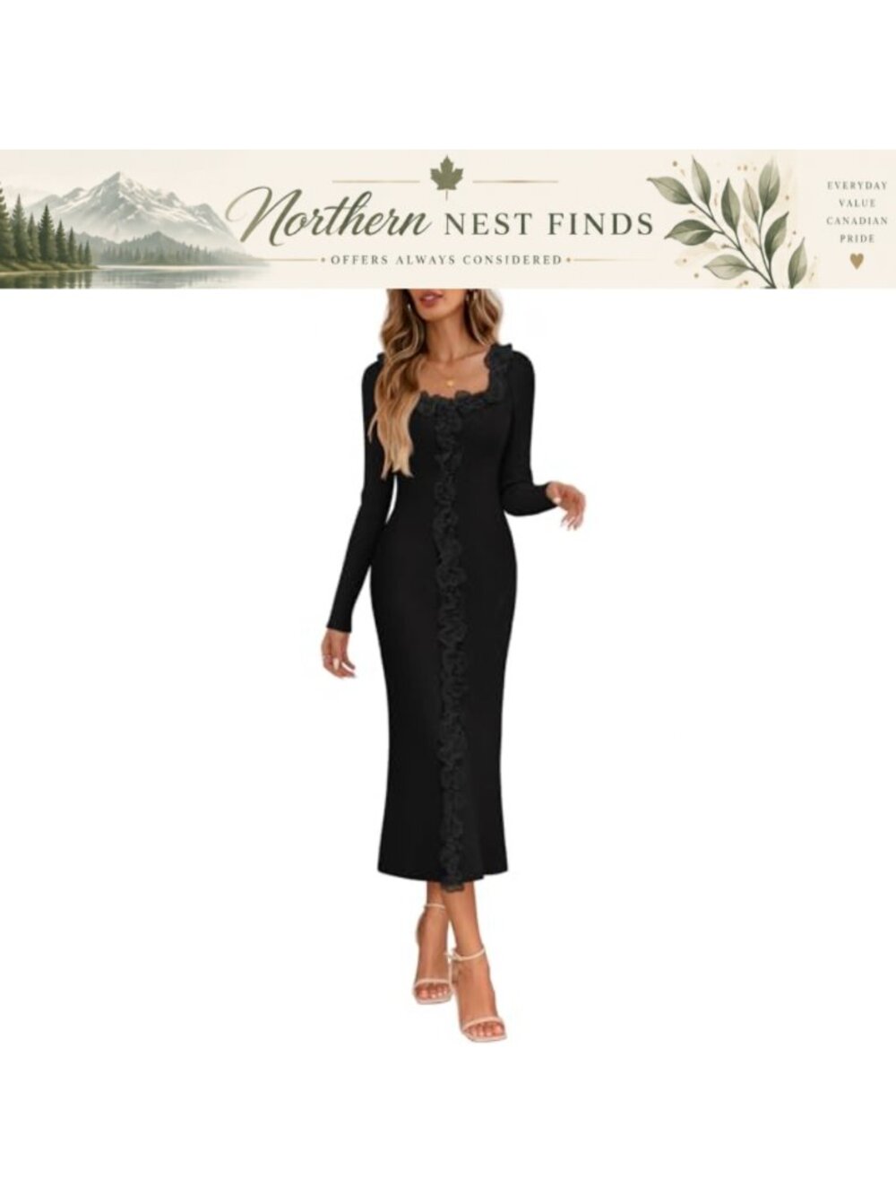 MEROKEETY Women's Long Sleeve Ribbed Knit Sweater Midi Dress